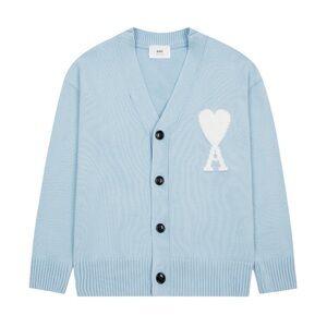 Ami Women's Light Blue Cardigan with Heart Motif